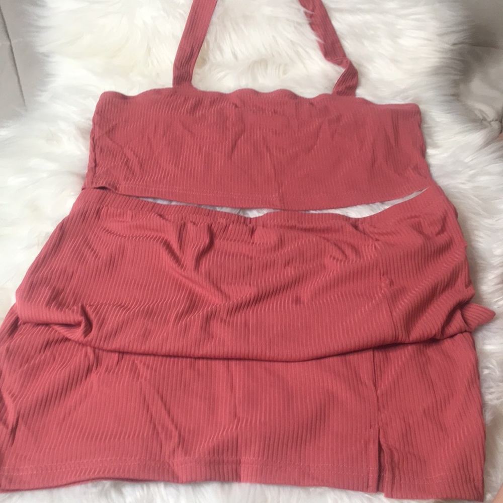 Sexy Maternity 2 Piece Crop Halter W/ Slit Mini Skirt